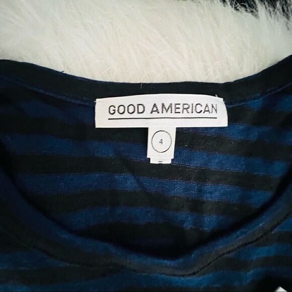 Good American Long Sleeve Linen Crew Neck Shirt, Black/Blue, Size 14/16 (XL) NWT - Picture 7 of 9